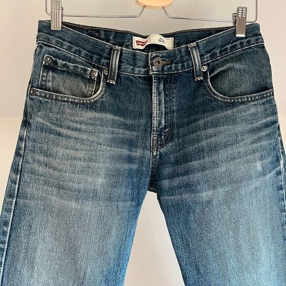 Faded Distressed Levi's 513 Slim Size 18 Reg Waist 30 Whiskered Blue Denim Jeans - Picture 2 of 7